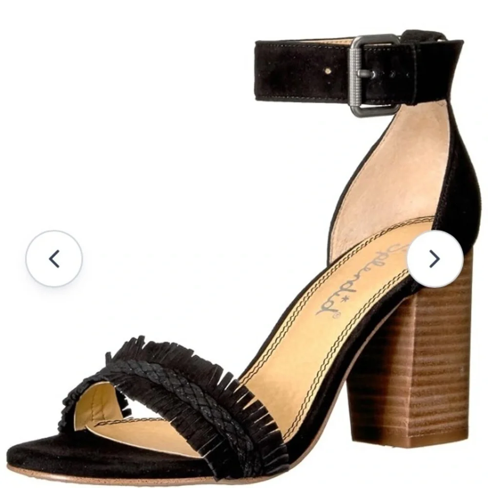 SPLENDID Black Suede Jakey Ankle Strap Block Heel Sandals 10 sexy party cocktail